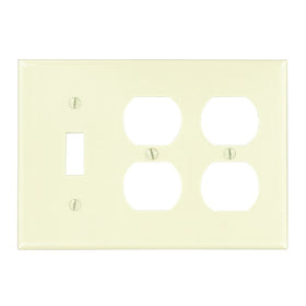 Leviton 86047 3-Gang 1-Toggle 2-Duplex Device Combination Wallplate, Standard Size, Thermoset, Device Mount, Ivory