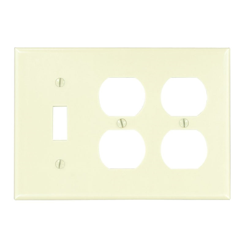 Leviton 86047 3-Gang 1-Toggle 2-Duplex Device Combination Wallplate, Standard Size, Thermoset, Device Mount, Ivory