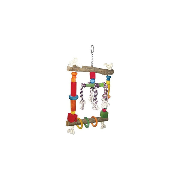 A&E CAGE COMPANY HB117 Happy beaks wood swing with Rope Assorted Bird Toy, 10 by 19"