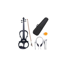 Cecilio 4/4 CEVN-1BK Solid Wood Electric/Silent Violin with Ebony Fittings in Style 1 - Full Size - Black Metallic