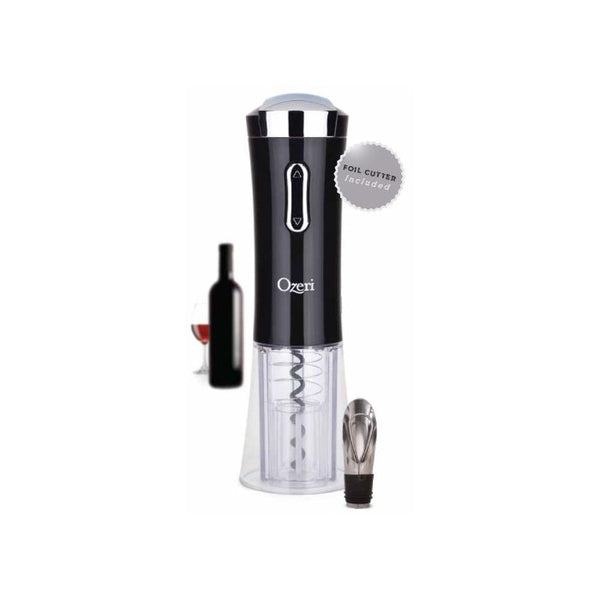 Ozeri Nouveaux II Electric Wine Opener in Black, with Foil Cutter, Wine Pourer and Stopper