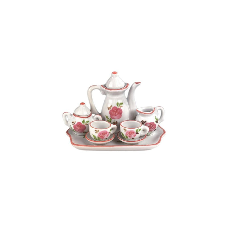 Andrea by Sadek 3" H Mini 9 Piece Doll Tea Set Pink Flowers