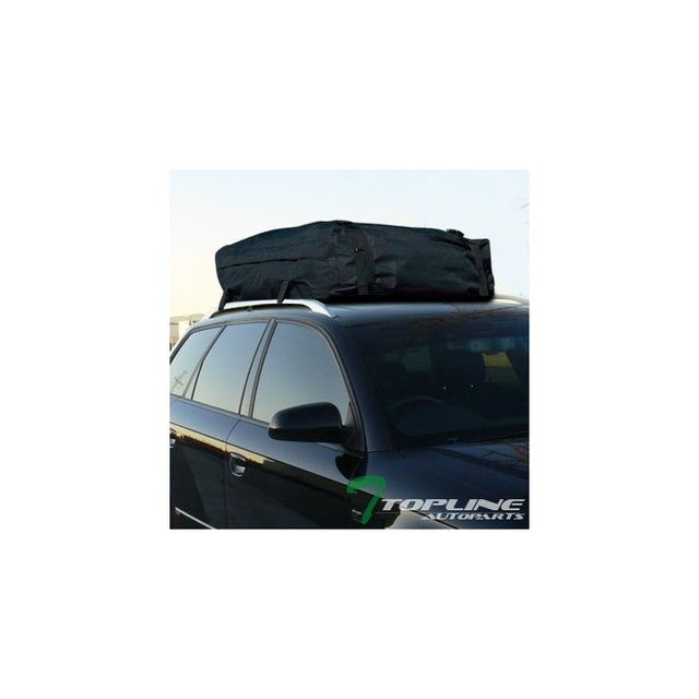Topline Autopart Universal Black Waterproof Roof Top Cargo Carrier Bag Travel Luggage Storage Ta