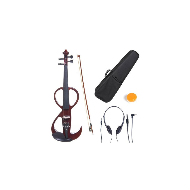 Cecilio 4/4 CEVN-3NA Solid Wood Electric/Silent Violin with Ebony Fittings in Style 3 - Full Size - Mahogany Metallic
