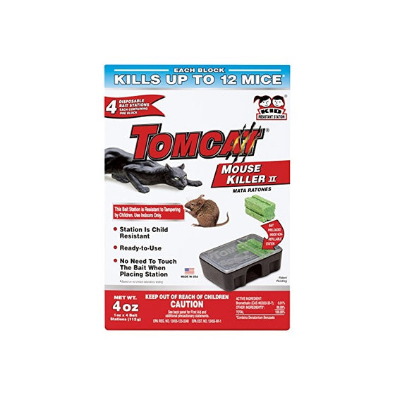 Tomcat Mouse Killer II, 4-Pack (Kid Resistant Disposable Mouse Bait Station)