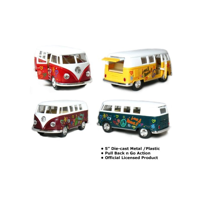 Set of 4: 5" Classic 1962 Volkswagen Van with Decal 1:32 Scale (Green/Maroon/Red/Yellow)