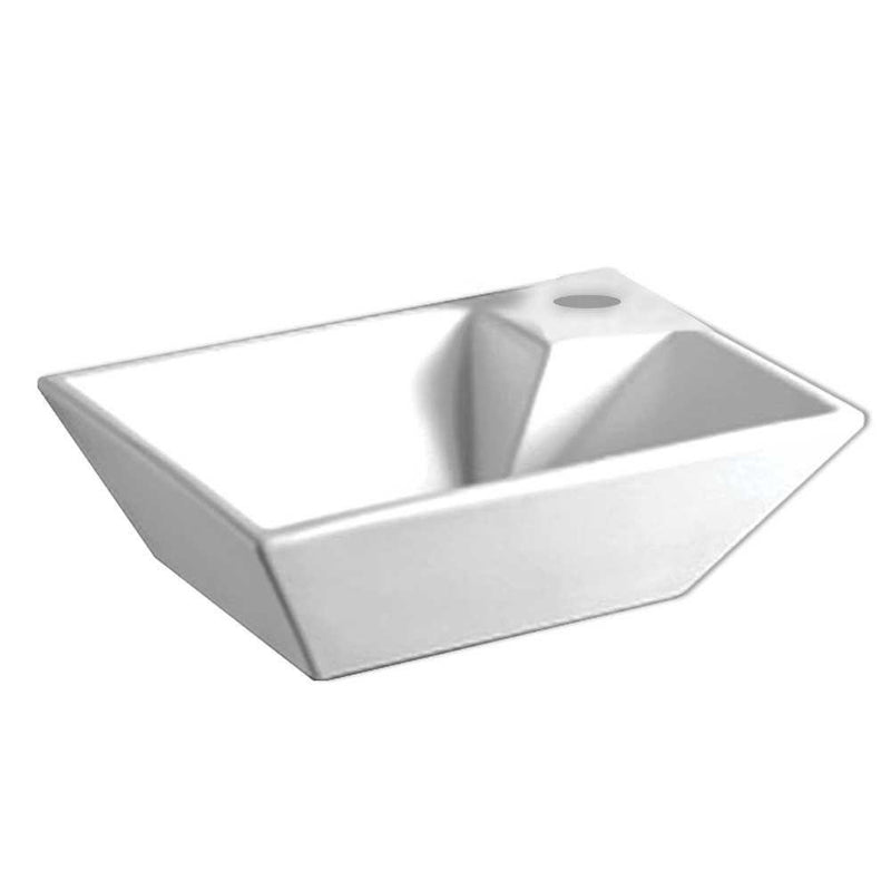 Whitehaus WHKN1142 WHKN1142Isabella Rectangular Wall Mount Basin & Right Offset single Faucet Hole, White