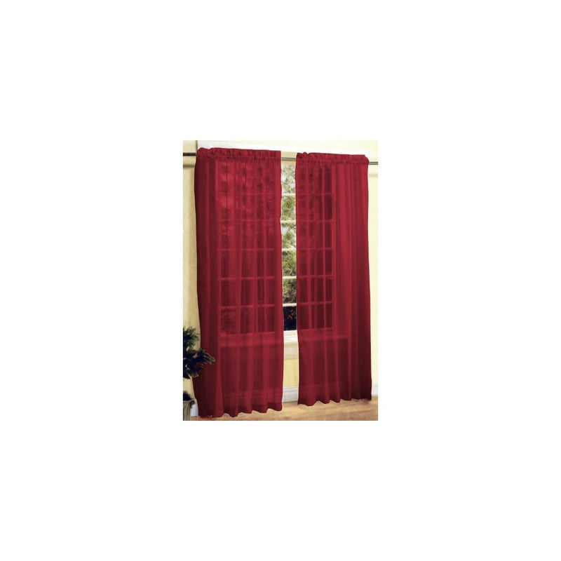 2 Pc Sheer Voile Window Curtain Panel Set Burgundy