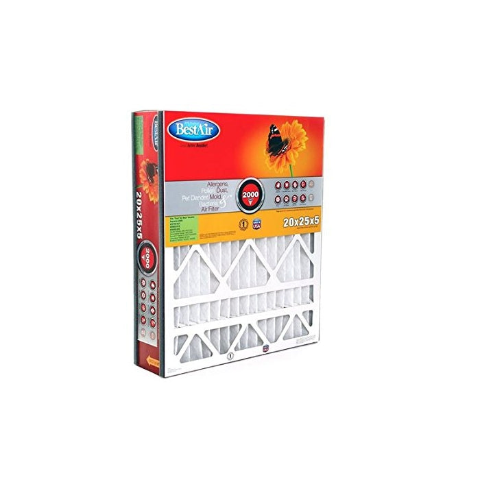 BEST AIR AB2025 REPLACEMENT PLEATED AIR FILTER, 25" X 20" X 5"