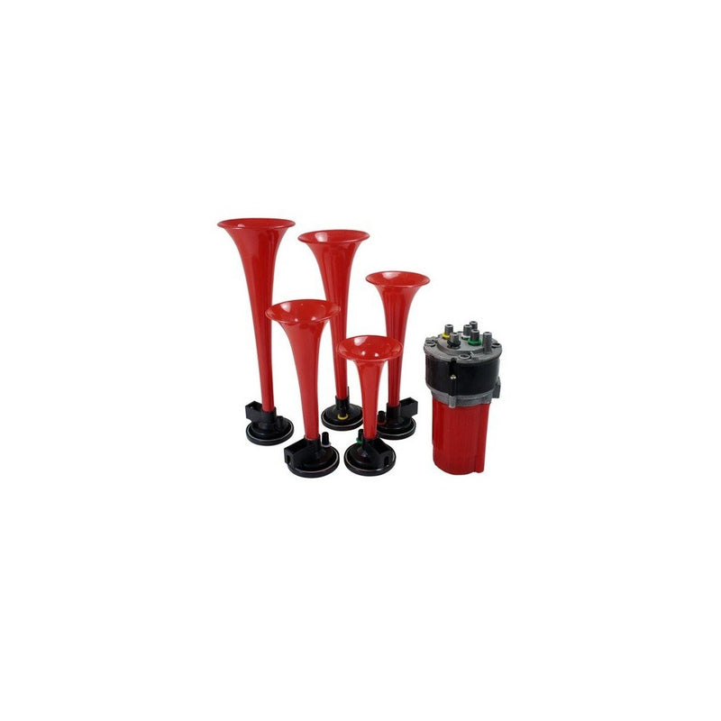 Spec-D Tuning AH-6051-2 Great "La Cucaracha" Music Air Horn Red 125DB 12V 5 Trumpet w/ Compressor