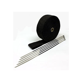 Black Fiberglass Header Wrap-prosport Brand 50 Feet 2 Inches Wide W/5 Stainless Steel Zip Ties