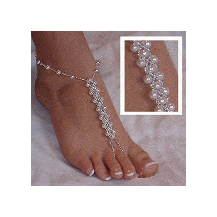 CJESLNA 2PCS(1 Pair) Pearl Barefoot Sandals Beach Wedding Foot Jewelry Anklet Ankle Bridal Bracele