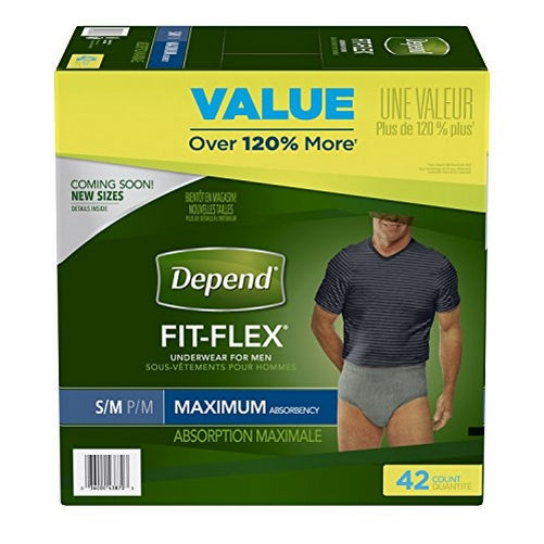 Depend FIT-FLEX Incontinence Underwear for Men, Maximum Absorbency, S/M, Gray (Packaging may vary)