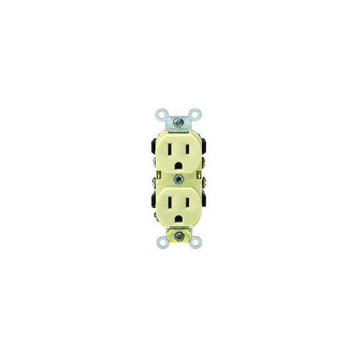 Leviton S01-0BR15-OIS Ivory Commercial Grade Straight Blade Duplex Receptacle