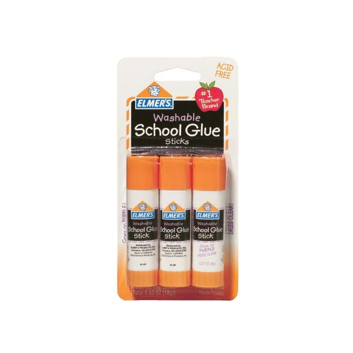 Elmer's Disappearing Purple School Glue Sticks, 0.21 oz Each, 3 Sticks per Pack (E520)