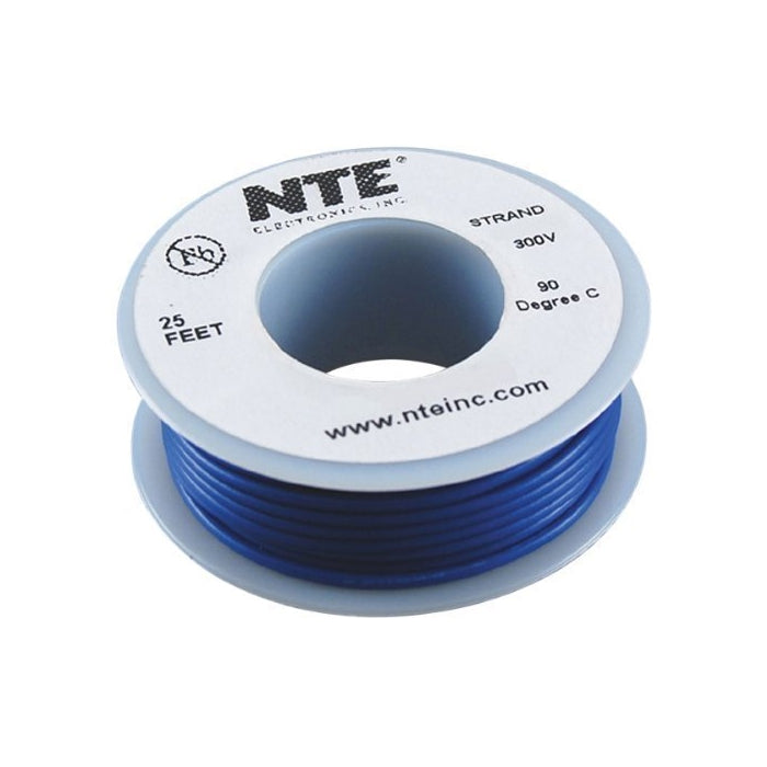 NTE Electronics WH24-06-25 Hook Up Wire, Stranded, Type 24 Gauge, 25' Length, Blue