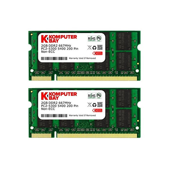 Komputerbay 4GB 2X 2GB DDR2 667MHz PC2-5300 PC2-5400 DDR2 667 (200 PIN) SODIMM Laptop Memory