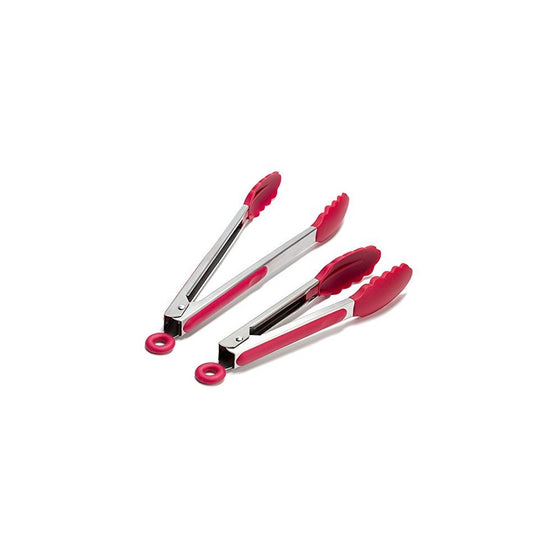 Silipro Premium Silicone Kitchen Tongs 2 Pack, 9-Inch and 12-Inch, Cherry Red