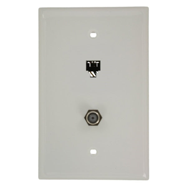 Leviton 40539-CMW Midsize Telephone/Video Wall Jack, 6P4C X F, White