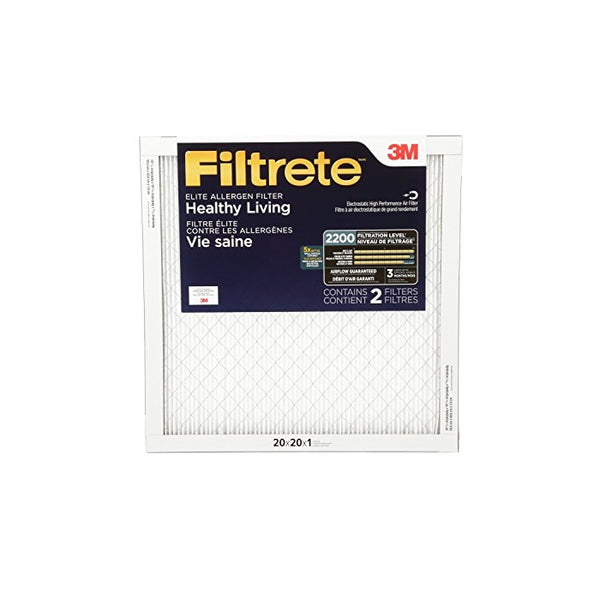Filtrete MPR 2200 20 x 20 x 1 Healthy Living Elite Allergen Reduction HVAC Air Filter, 2-Pack