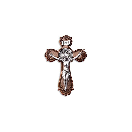 St. Benedict Wood Look Catholic Wall Crucifix