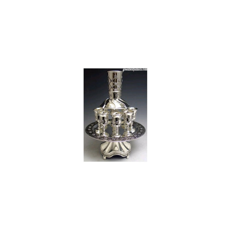 Flower Quilted Design Silver Plated 8 Cup Kiddush Wine Fountain by Karshi