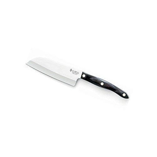 CUTCO Model 2166 Petite Santoku Knife......... 5.6" High Carbon Stainless Straight Edge blade..............5.1" Classic Brown handle (sometimes called "black")................. in factory-sealed plastic bag.