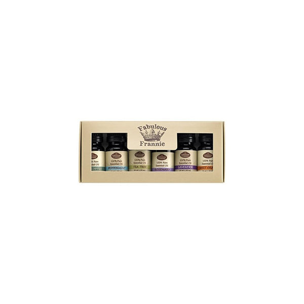 Fabulous Frannie High-Quality 6-Pack Aromatherapy Basic Sampler Gift Set of 100% Pure Therapeutic Grade 10ml Essential Oils (Eucalyptus, Lavender, Peppermint, Rosemary, Sweet Orange, Tea Tree)