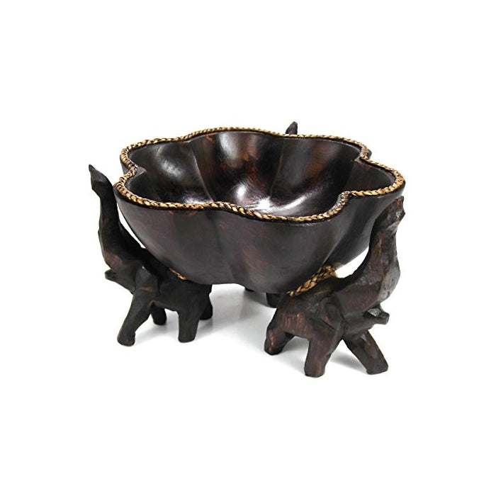 Triumphant Elephant Rain Tree Wooden Bowl-Handmade Carving from Thailand