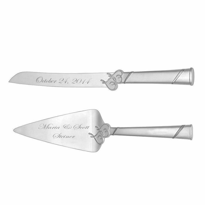 Personalized Locked In Love Double Heart Wedding Cake Knife & Server Engraved Free