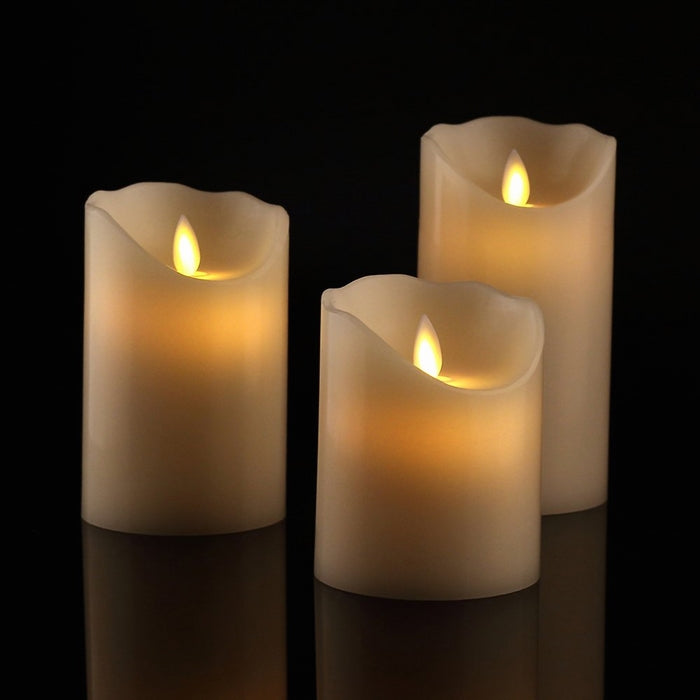 Antizer Flameless Candles 4" 5" 6" Set of 3 Ivory Dripless Real Wax Pillars Include Realistic Dancing LED Flames and 10-key Remote Control with 24-hour Timer Function 400 Hours By 2 AA Batteries