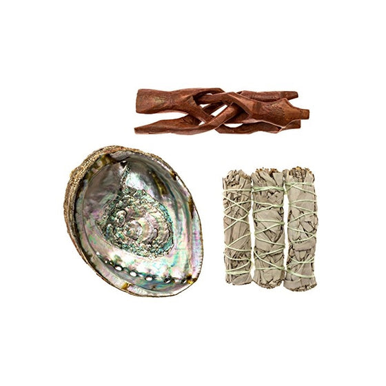 Premium Abalone Shell with Wooden Tripod Stand and 3 California White Sage Smudge Sticks for Incense Burning, Home Fragrance, Energy Clearing, Yoga, Meditation. Alternative Imagination Brand.