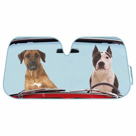 2 Dogs Auto Windshield Sun Shade for Car SUV Truck - Pet Pals - Double Bubble Foil Jumbo Folding Accordion