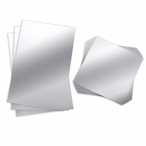 BBTO 9 Pieces Mirror Sheets Flexible Non Glass Mirror Plastic Mirror Self Adhesive Tiles Mirror Wall Stickers, 6 Inch by 6 Inch and 6 Inch by 9 Inch