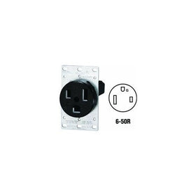 Leviton 5374 50 Amp, 250 Volt, Flush Mounting Receptacle, Straight Blade, Industrial Grade, Grounding, Black