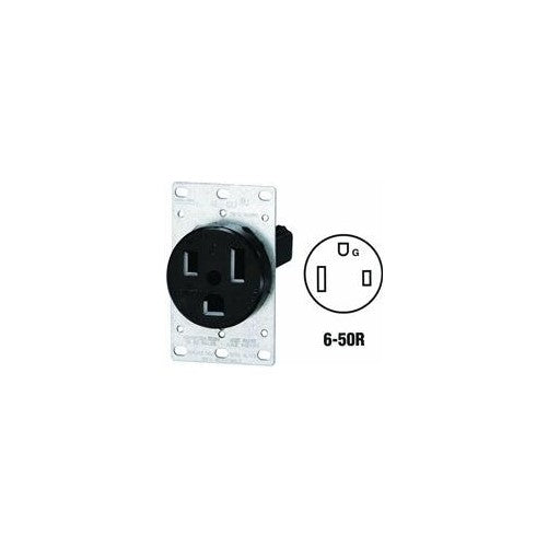 Leviton 5374 50 Amp, 250 Volt, Flush Mounting Receptacle, Straight Blade, Industrial Grade, Grounding, Black