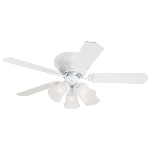 Westinghouse 7850800 Contempra Trio Three-Light 42-Inch Reversible Five-Blade Indoor Ceiling Fan, White with Frosted Glass Shades