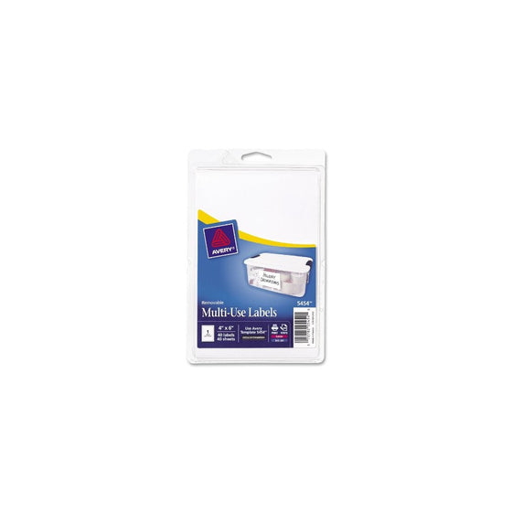 Avery White Removable Print or Write Labels, 6 Inches x 4 Inches, Pack of 40 (5454)