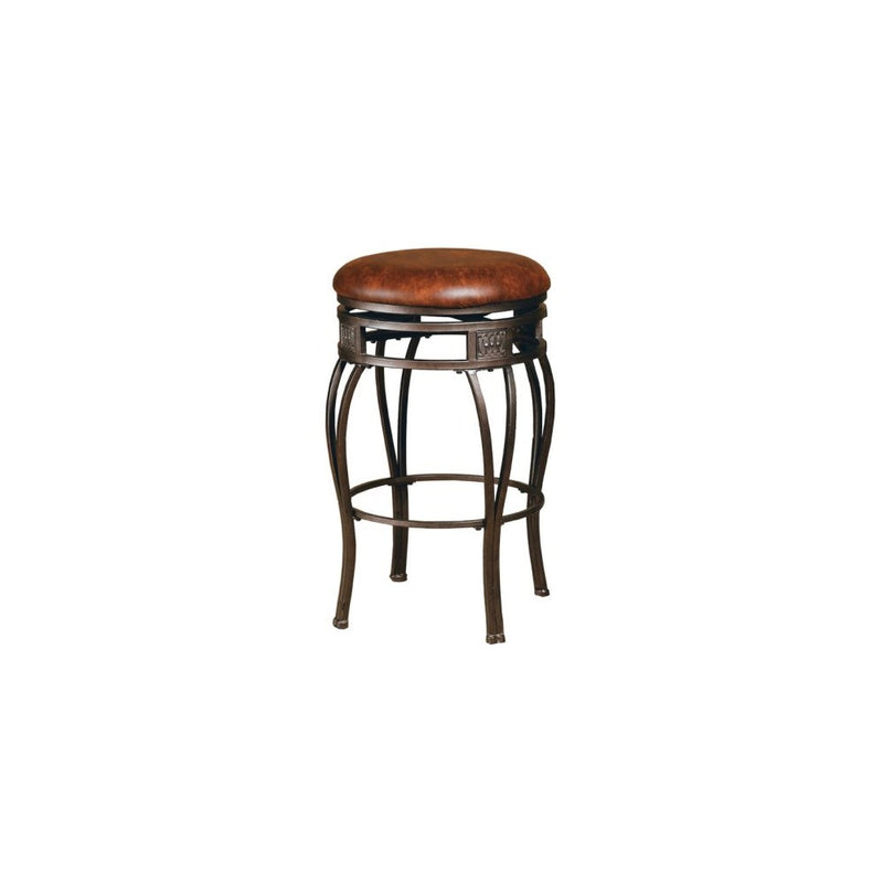 Hillsdale Montello Backless Swivel Counter Stool, Old Steel Finish with Brown Faux-Leather