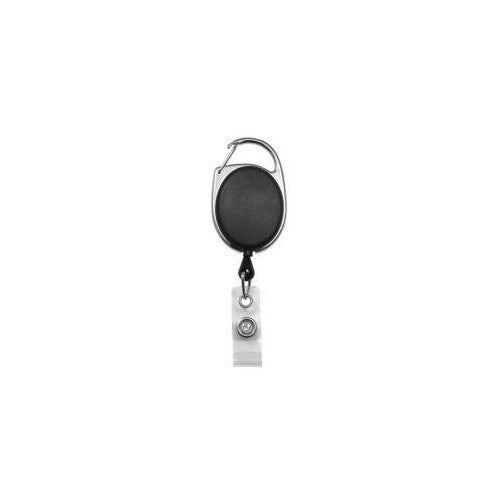 Retracting ID Card/Badge Reel, BLACK, 30'' Retractable Nylon Cord, Carabiner Style (Sold Individually)