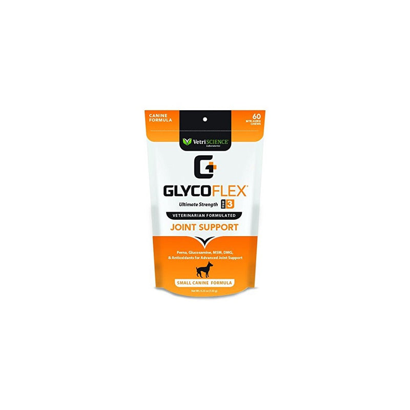 VetriScience Laboratories GlycoFlex 3 Hip and Joint Supplement for Small Dogs, 60 Bite Sized Chews
