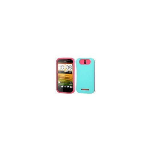 MyBat HTC One SV Rubberized Card Wallet Back Protector Cover - Retail Packaging - Teal/Pink