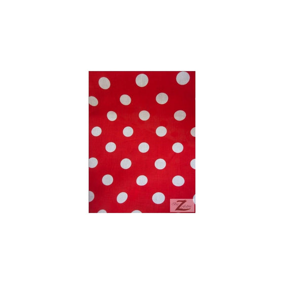 60-Inch Wide Polka Dot Poly Cotton Fabric By The Yard, White Dot On Red Fabric