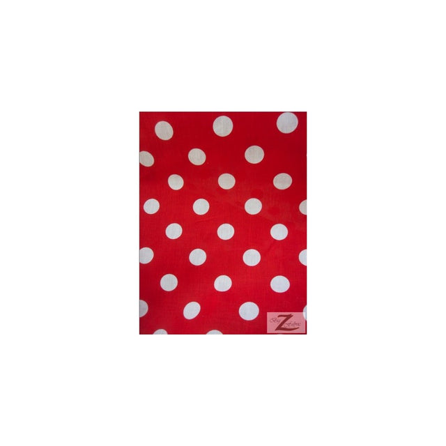 60-Inch Wide Polka Dot Poly Cotton Fabric By The Yard, White Dot On Red Fabric