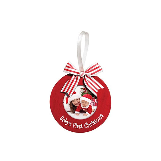 Red Circle Baby's First Christmas Bow Picture Ornament