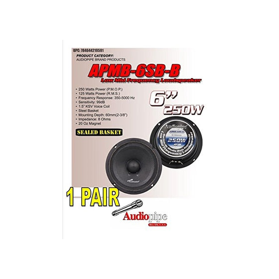 1 PAIR Audiopipe 6" 250W Low Mid Frequency Loud speakers APMB-6SB-B FULL RANGE