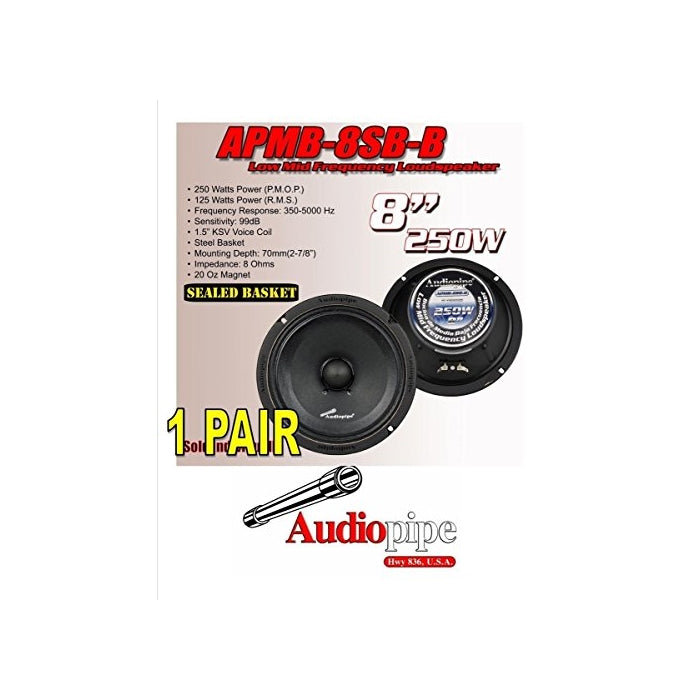 (2) AUDIOPIPE APMB-8SB-B 8" ONE PAIR FULL RANGE CAR AUDIO DJ SEALED BACK MID