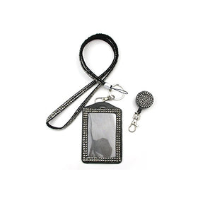 ALL in ONE Rhinestone Lanyard Bling Crystal Necklace Badge Reel Card Holder for Business Id/key (SILVER)