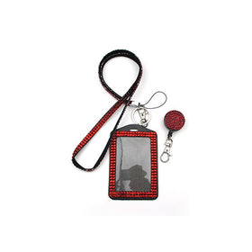 ALL in ONE Rhinestone Lanyard Bling Crystal Necklace Badge Reel Card Holder for Business Id/key (RED)