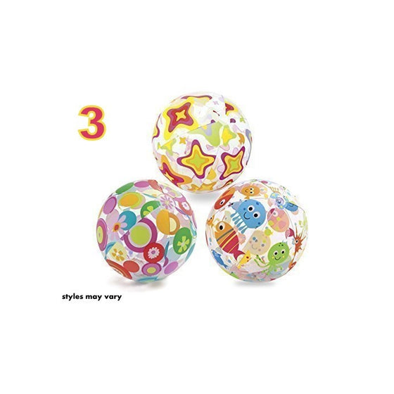 3 ALAZCO BEACH BALL LARGE 24" Inflatable , Cute Colorful Design (fish, Starfish, Octopus, Circles & Flowers) For Summer Pool Party Fun Games & Activities at The Beach or Lake For Adult & Kids